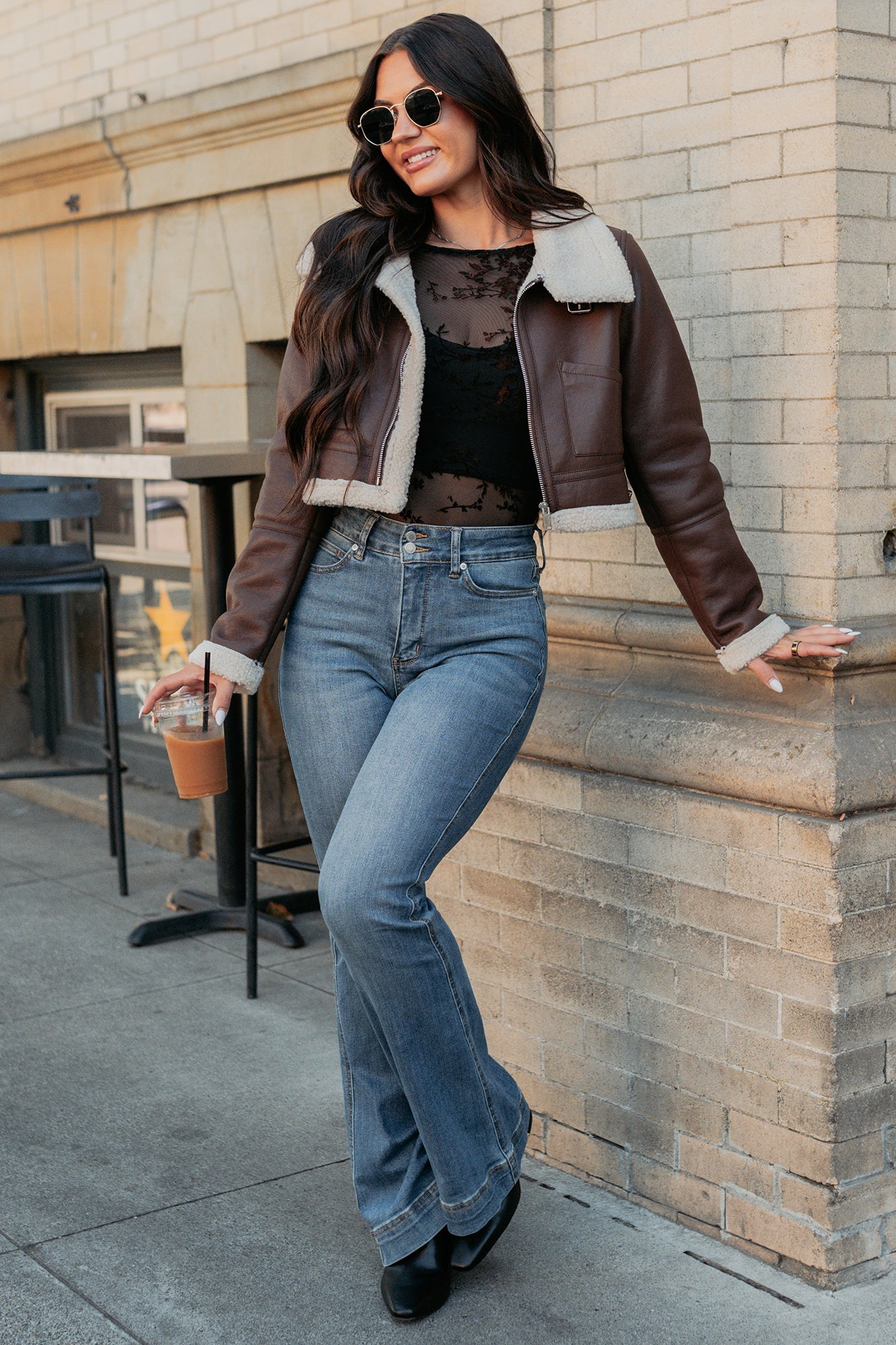 Urban Chill Faux Leather Sherpa Lined Jacket (Brown/Beige)