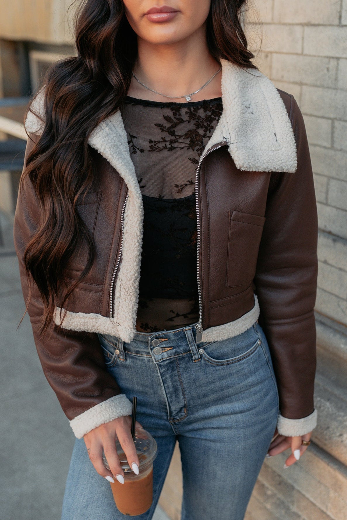 Urban Chill Faux Leather Sherpa Lined Jacket (Brown/Beige)