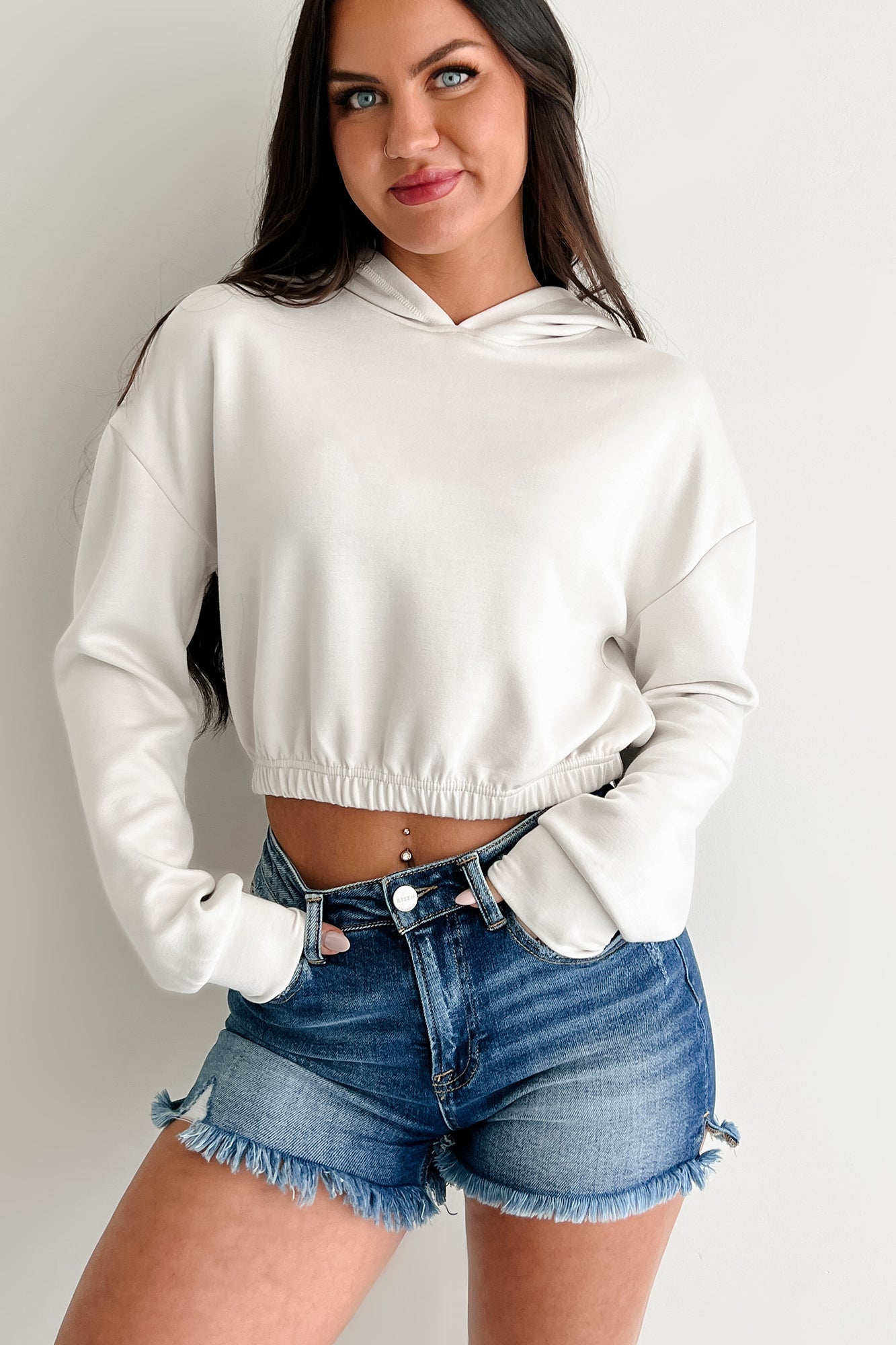 Living In Peace Cropped Hoodie (Chalk)