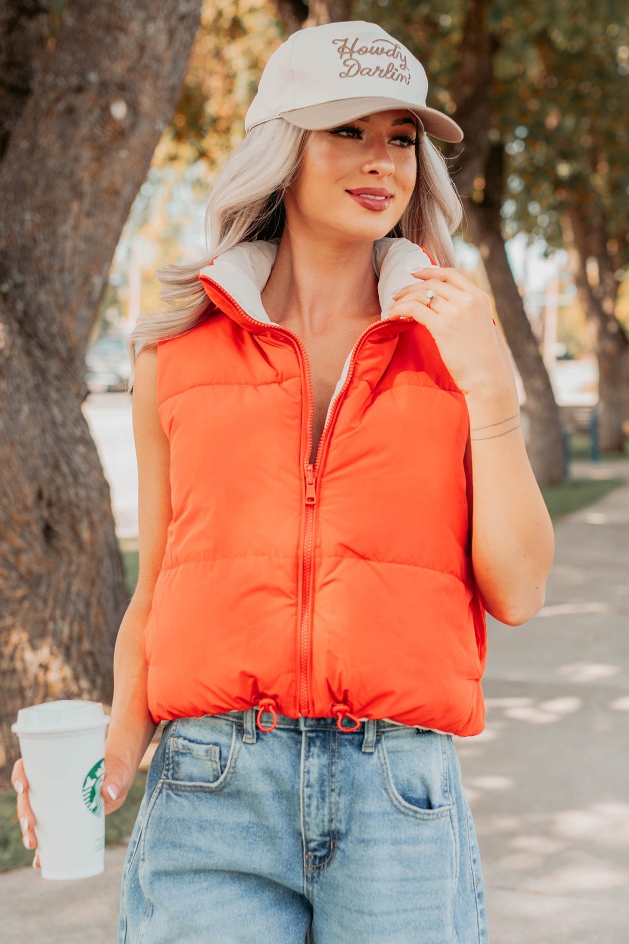 On The Reverse Side Reversible Puffer Vest (Tomato/Beige)