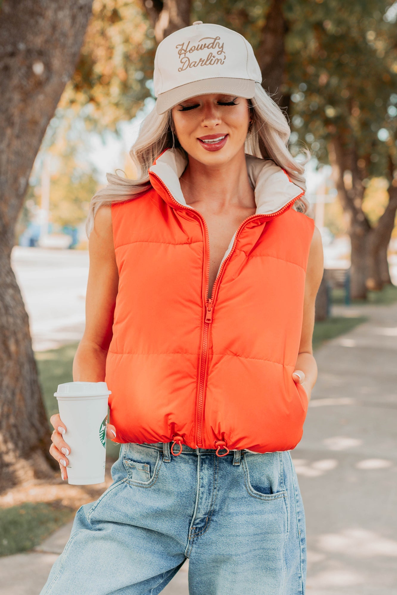 On The Reverse Side Reversible Puffer Vest (Tomato/Beige)