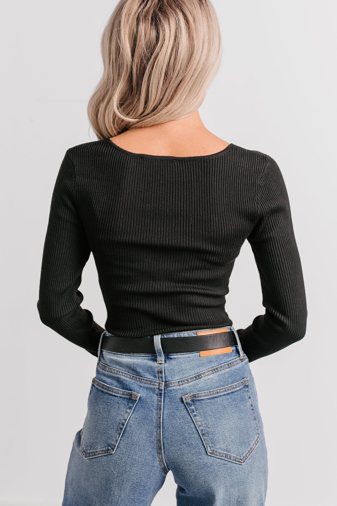 Pure Balance Long Sleeve Ribbed Bodysuit (Black)