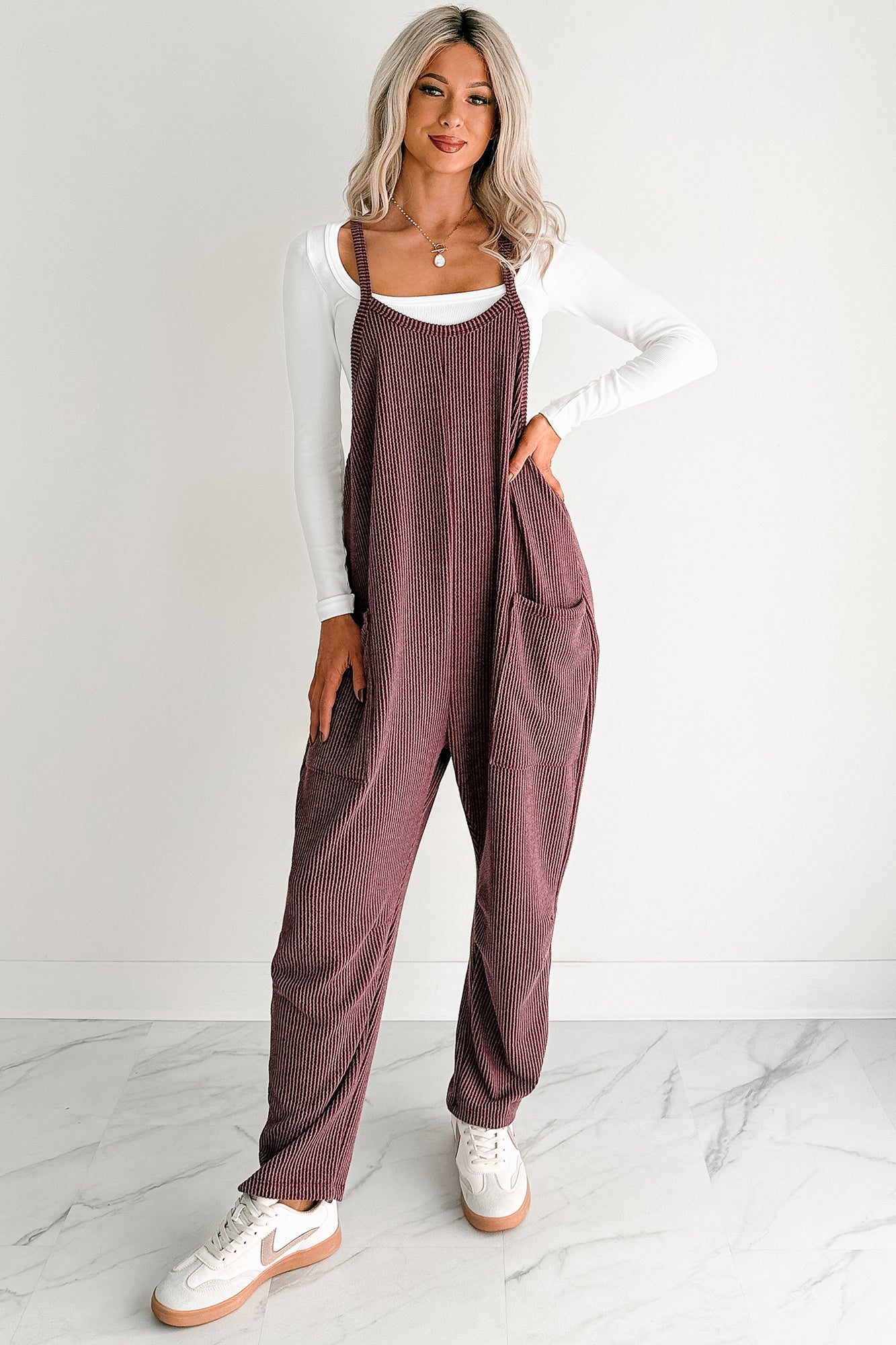Sweet Crush Ribbed Sleeveless Jumpsuit (Maroon)