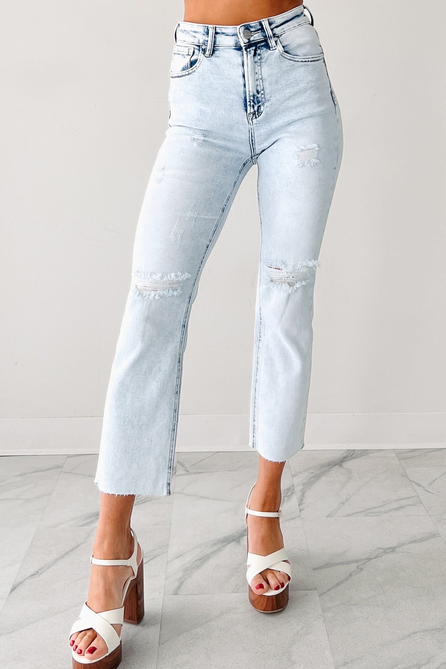 Opal High Rise Distressed Slim Straight Risen Jeans (Acid Light)