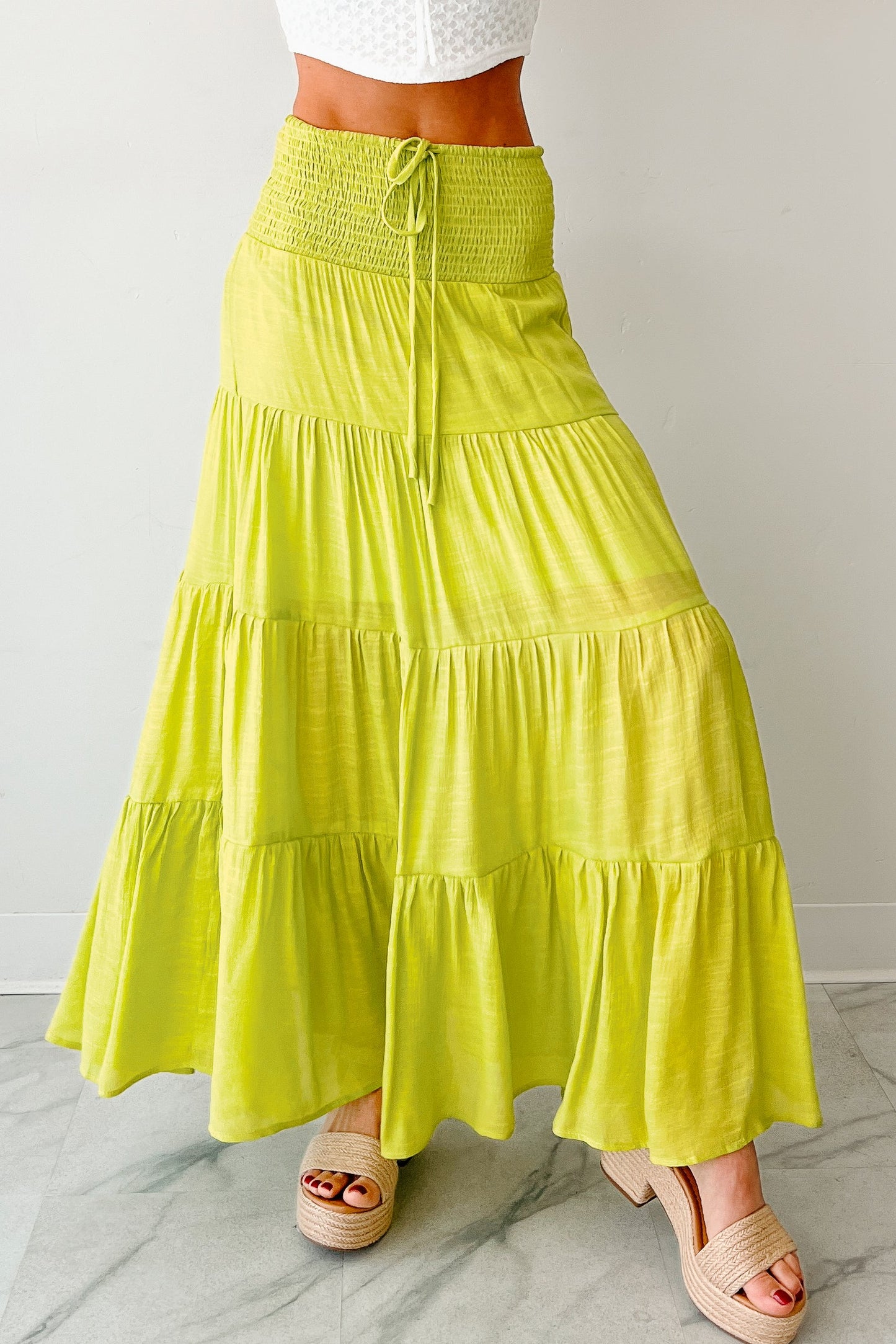 Simply Content Tiered Maxi Skirt (Lime Green)