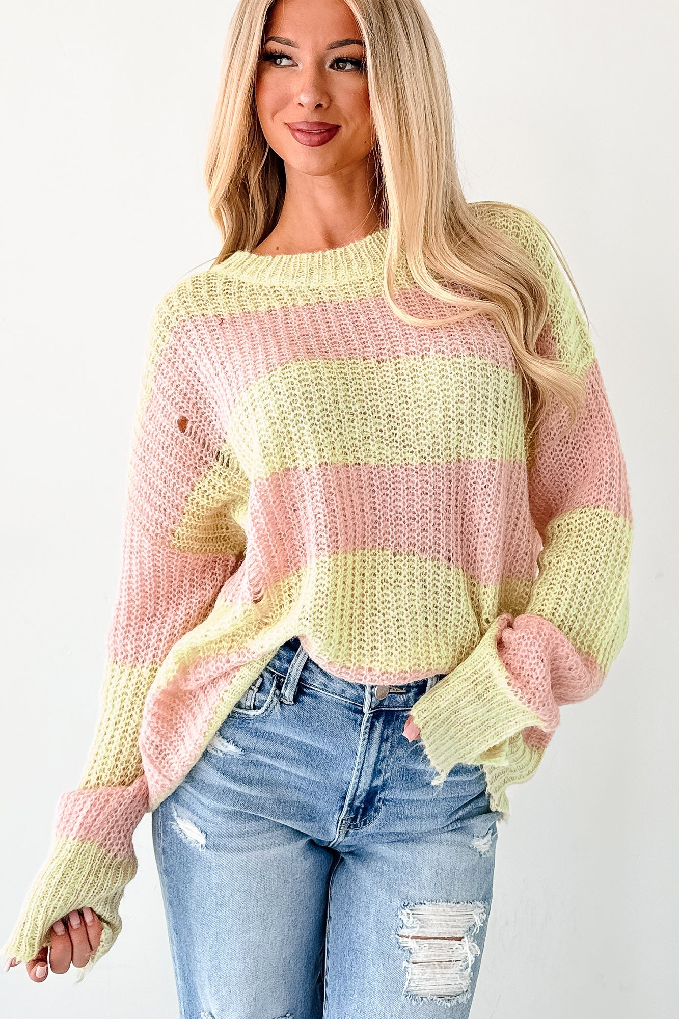 The Soft Life Signature 8 Striped Knit Pullover (Lime/Pink)