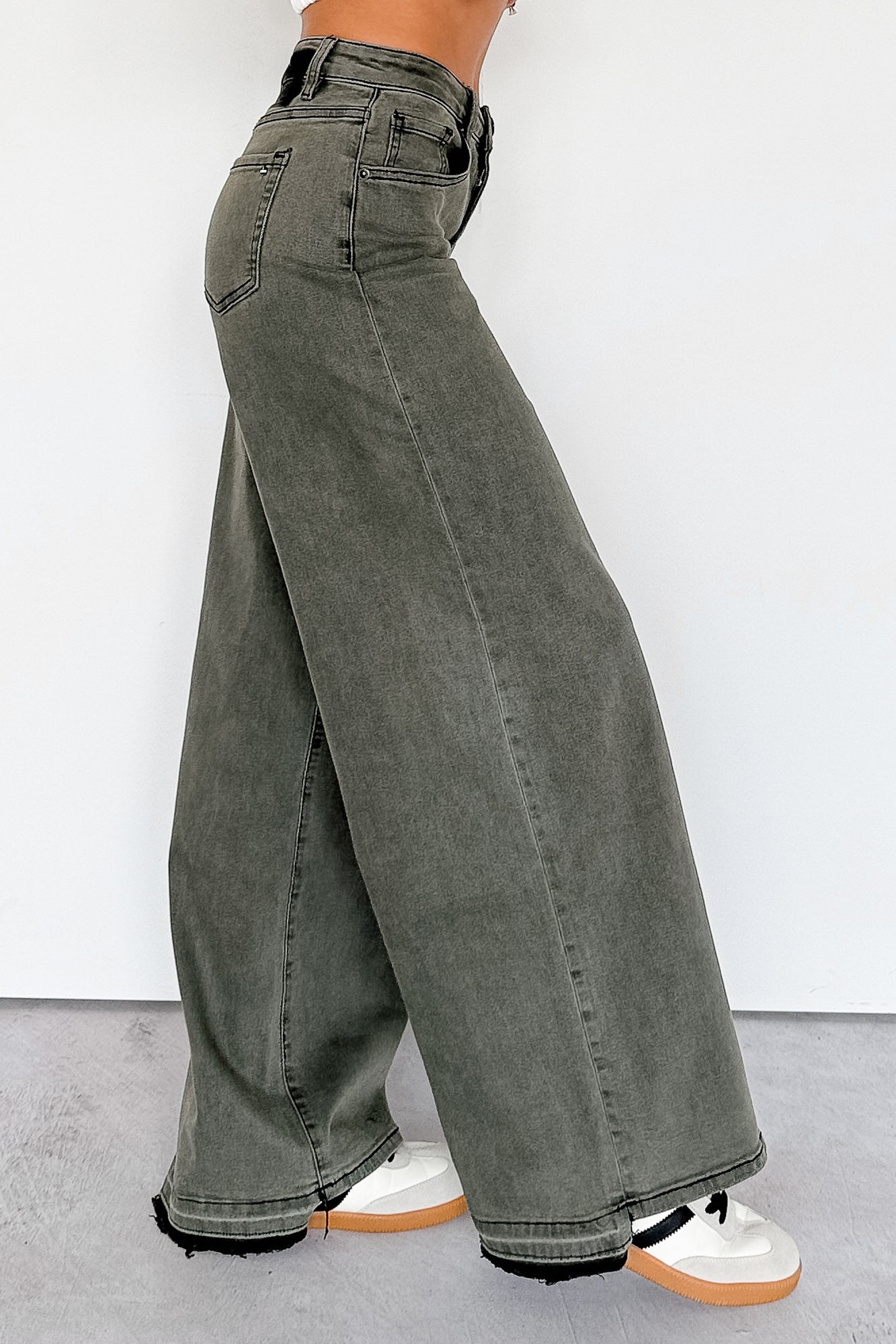 Valencia High Rise Wide Leg Mica Denim Jeans (Dark Green)
