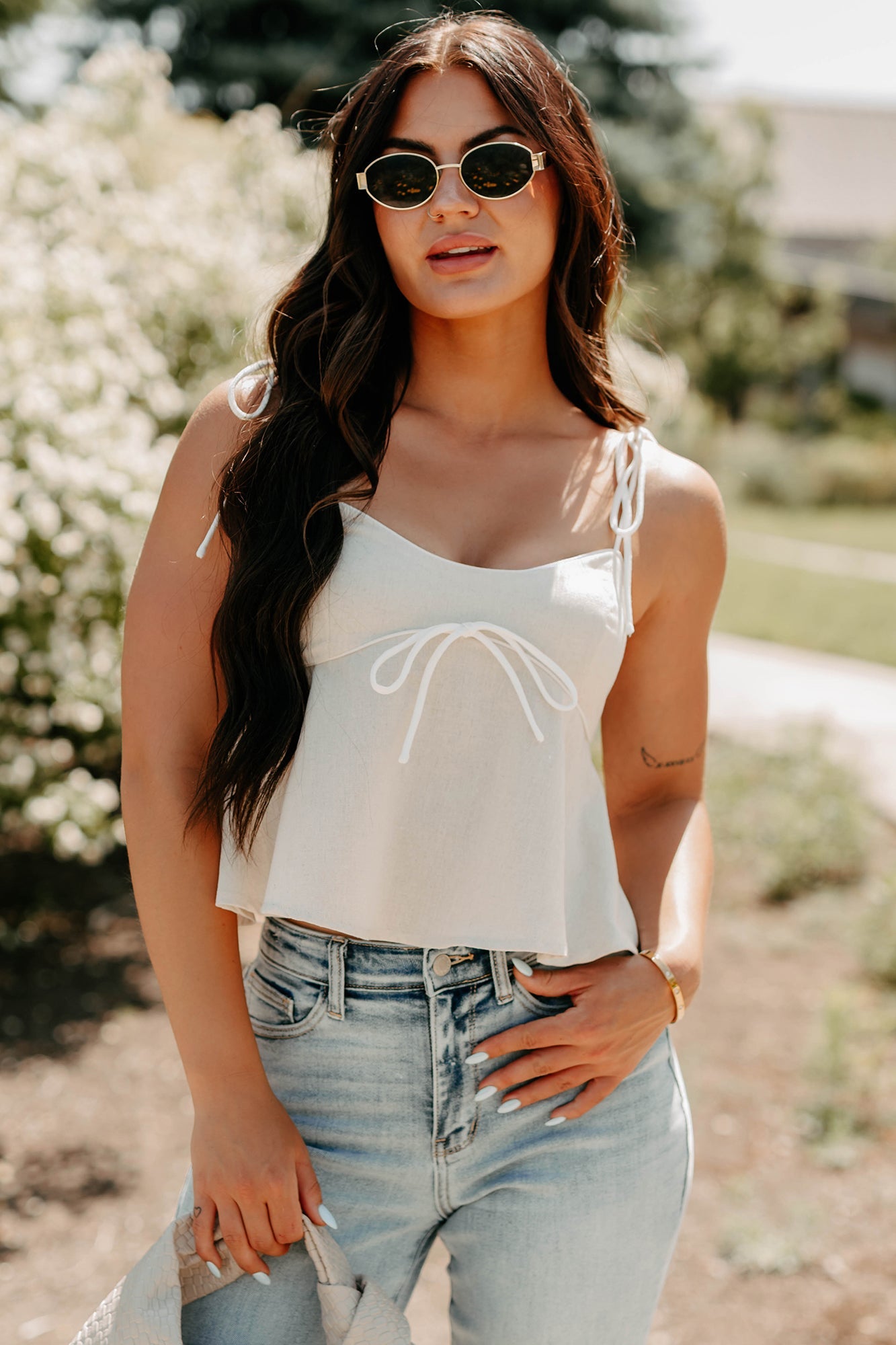 The Air I Breathe Linen Shoulder Tie Tank Top (Natural)